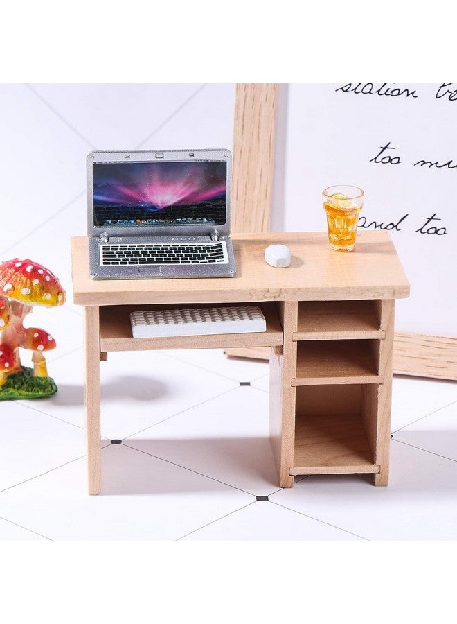 Haomian Dollhouse Miniature Laptop Computer And Office Table Doll House Simulation Notebook Accessories For Doll 1/6 1/12 Miniatures Kids Pretend Play - Image 4