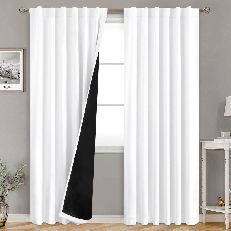 BGment 100% Blackout 80 Inch Curtains with Thermal Insulation Liner  Rod Pocket and Back Tab Double Layer Room Darkening Window Treatment Curtain for Living Room (52 x 80 Inch  2 Panels  Pure White) - Image 1