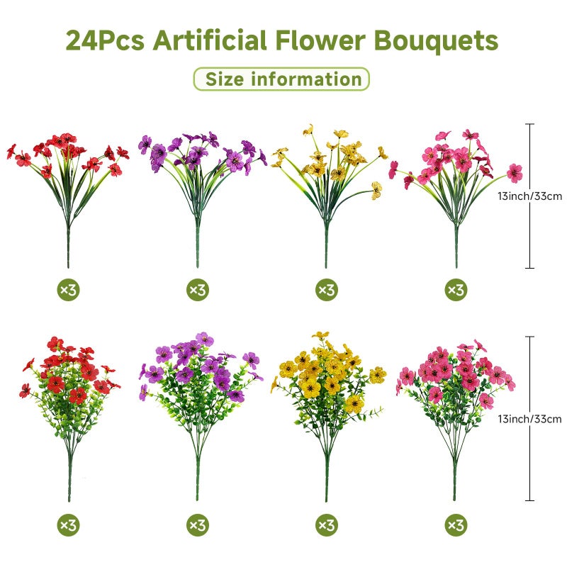 Alupssuc 24 Bundles Artificial Flowers for Outdoors Decoration, UV Resistant Silk Faux Daisy Flora Spring Fake Plastic Plants Greenery for Outside Indoor Yard Home Porch Window Box Decor, Mix 4 Colors - Image 2