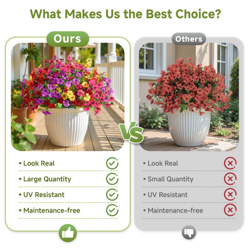 Alupssuc 24 Bundles Artificial Flowers for Outdoors Decoration, UV Resistant Silk Faux Daisy Flora Spring Fake Plastic Plants Greenery for Outside Indoor Yard Home Porch Window Box Decor, Mix 4 Colors - Image 4