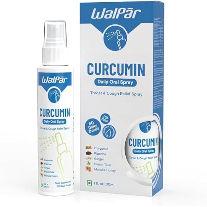 Walpar Curcumin Oral Spray - A Natural Blend with Curcumin, Piperine, Ginger Extract, Punch Tulsi, and Manuka Honey | 30ml 1 fl. oz | 60 Days Supply - Image 1