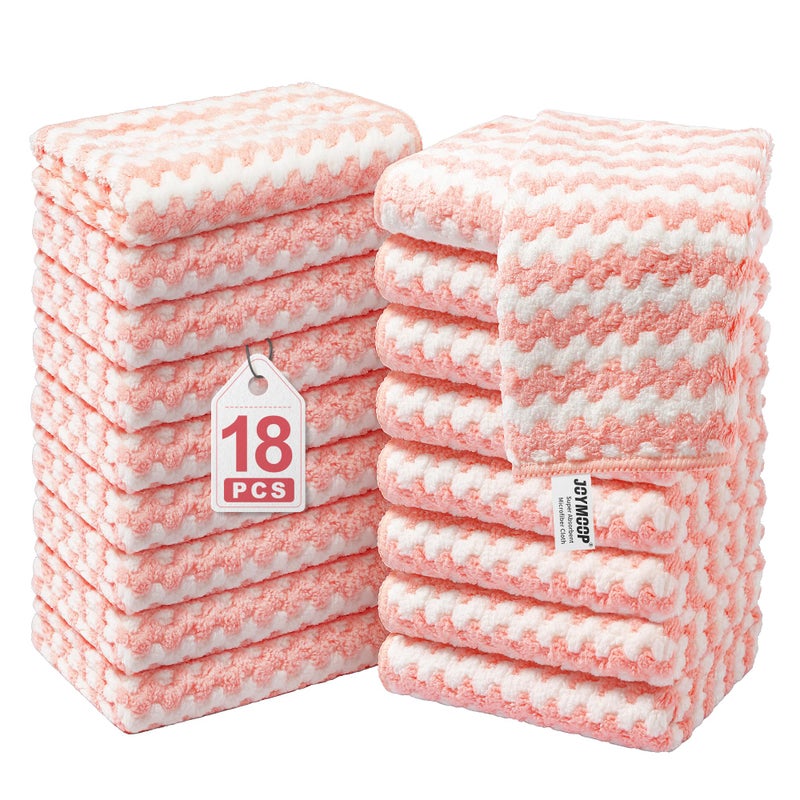 JOYMOOP Microfiber Cleaning Cloths 18 Pack 10 x 10 Pink Reusable LintFree Super Absorbent Towels for Kitchen Car and Household Cleaning - Image 2