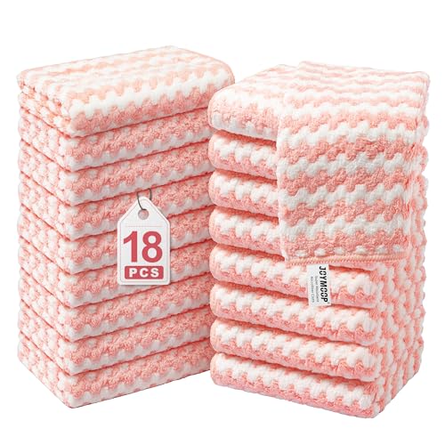 JOYMOOP Microfiber Cleaning Cloths 18 Pack 10 x 10 Pink Reusable LintFree Super Absorbent Towels for Kitchen Car and Household Cleaning - Image 1