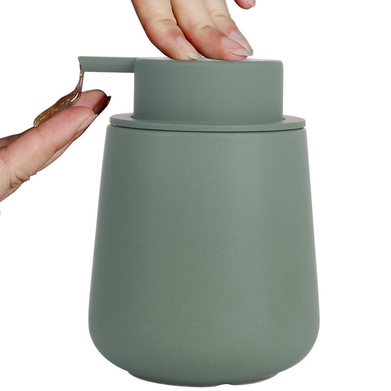 INGOFIN Ceramic Lotion Dispenser  12oz Refillable Hand Soap Dispenser Bathroom Modern Liquid Dispenser with Pump Dish Dispenser for Kitchen Matte Green