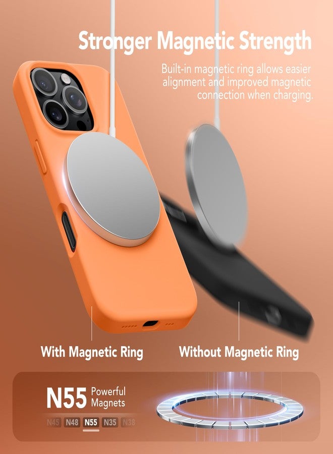 GONEZ Magnetic for iPhone 16 Pro Case, Compatible with MagSafe, [Screen Protector + Camera Lens Protector], Silicone Shockproof Anti-Scratch Protective Phone Case 6.3 inch, Orange - Image 3