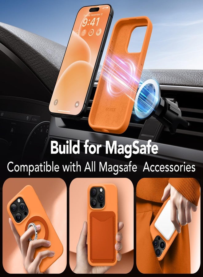 GONEZ Magnetic for iPhone 16 Pro Case, Compatible with MagSafe, [Screen Protector + Camera Lens Protector], Silicone Shockproof Anti-Scratch Protective Phone Case 6.3 inch, Orange - Image 4