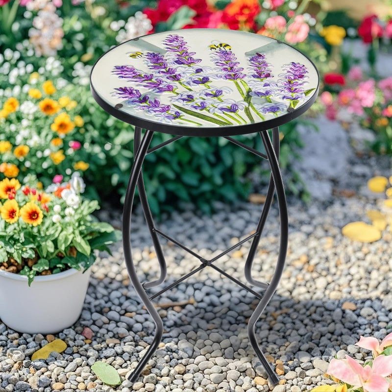MUMTOP Outdoor End Tables for Patio, Lavender Small Round Side Table, Glass Accent Table for Outside, Garden, Balcony, Porch, Indoor Home Decor - Image 5
