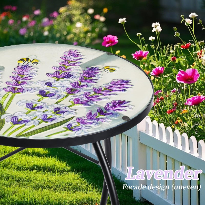 MUMTOP Outdoor End Tables for Patio, Lavender Small Round Side Table, Glass Accent Table for Outside, Garden, Balcony, Porch, Indoor Home Decor - Image 4