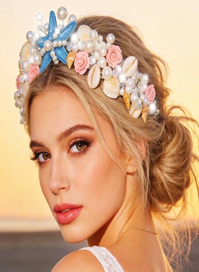 CAKURE Starfish Crown Headband Seashell Mermaid Headpiece Beach Wedding Hair Accessories for Women - Image 1