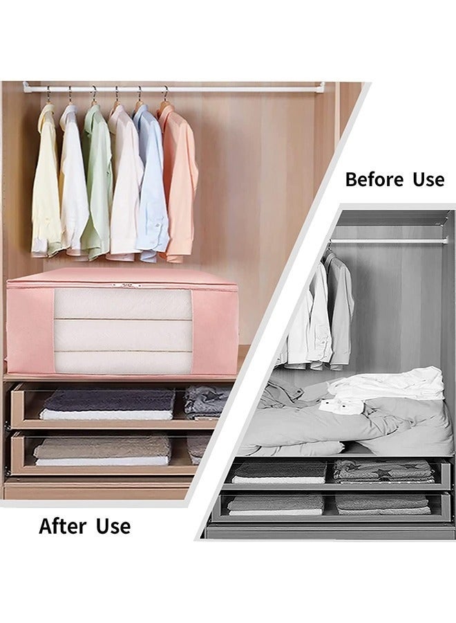 Bukela 70×50cm Large Storage Bags, 5 Pack Clothes Storage Bins Foldable Closet Organizers Storage Containers with Durable Handles Thick Fabric for Blanket Comforter Clothing Bedding 90L (Pink) - Image 4