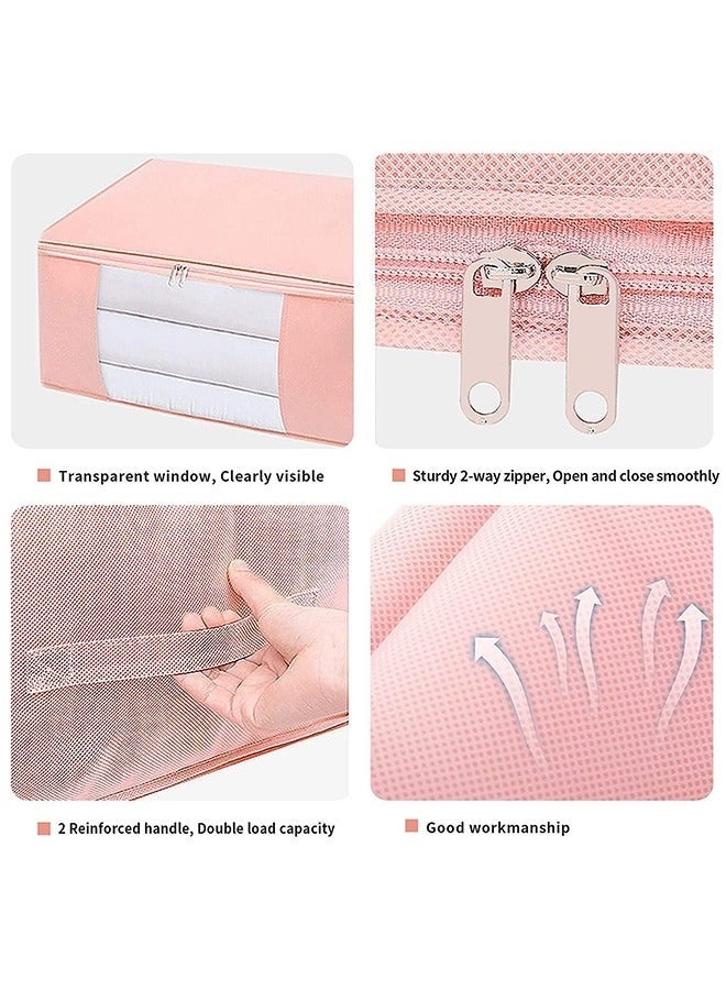 Bukela 70×50cm Large Storage Bags, 5 Pack Clothes Storage Bins Foldable Closet Organizers Storage Containers with Durable Handles Thick Fabric for Blanket Comforter Clothing Bedding 90L (Pink) - Image 5