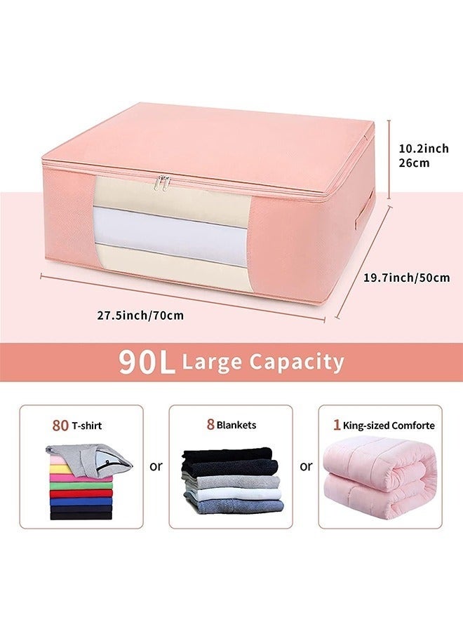Bukela 70×50cm Large Storage Bags, 5 Pack Clothes Storage Bins Foldable Closet Organizers Storage Containers with Durable Handles Thick Fabric for Blanket Comforter Clothing Bedding 90L (Pink) - Image 2