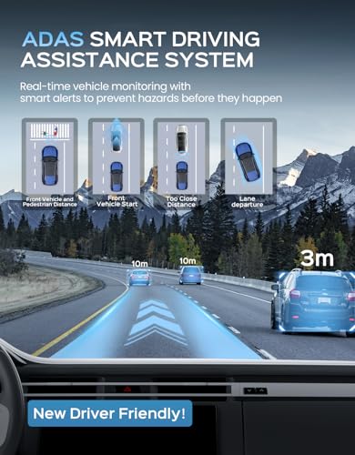 TECXERLLON 4K Dash Cam Front and Rear with ADAS Assist, Free 128GB Card Included, Built-in GPS & 5G WiFi, G-Sensor, Dash Camera with No-Light Night Vision,170°/150° Wide View, 24H Parking Mode - Image 3