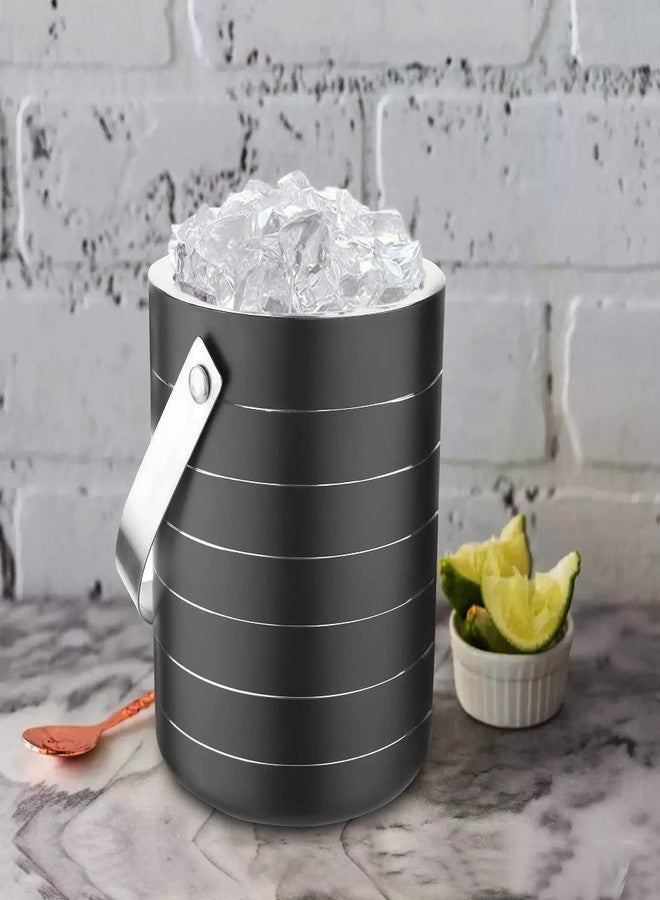MARQUEONN Black Ring Bar Set for Drink/Gift, Double Wall - Ice Bucket with Tong, Peg Measurer & Cocktail Shaker (1.5 Liter, Black Ring) - Image 3