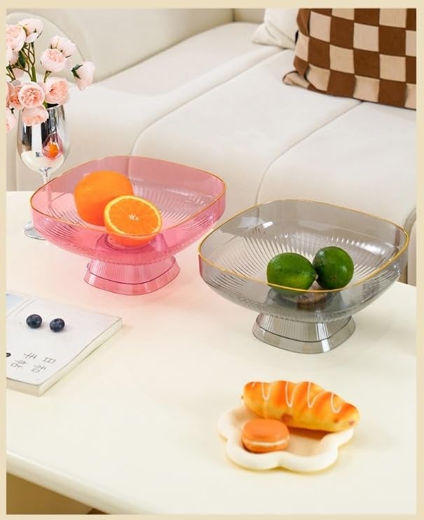 SAJANI Elegant Fruit and Vegetable Storage Bowls, Large Transparent Fruit Serving Plate, Decorative Fruit Bowl for Vegetables, Snacks, Fruits & Candy (Multicolor) (Pack of 1) (Square Fruit Bowl) - Image 2
