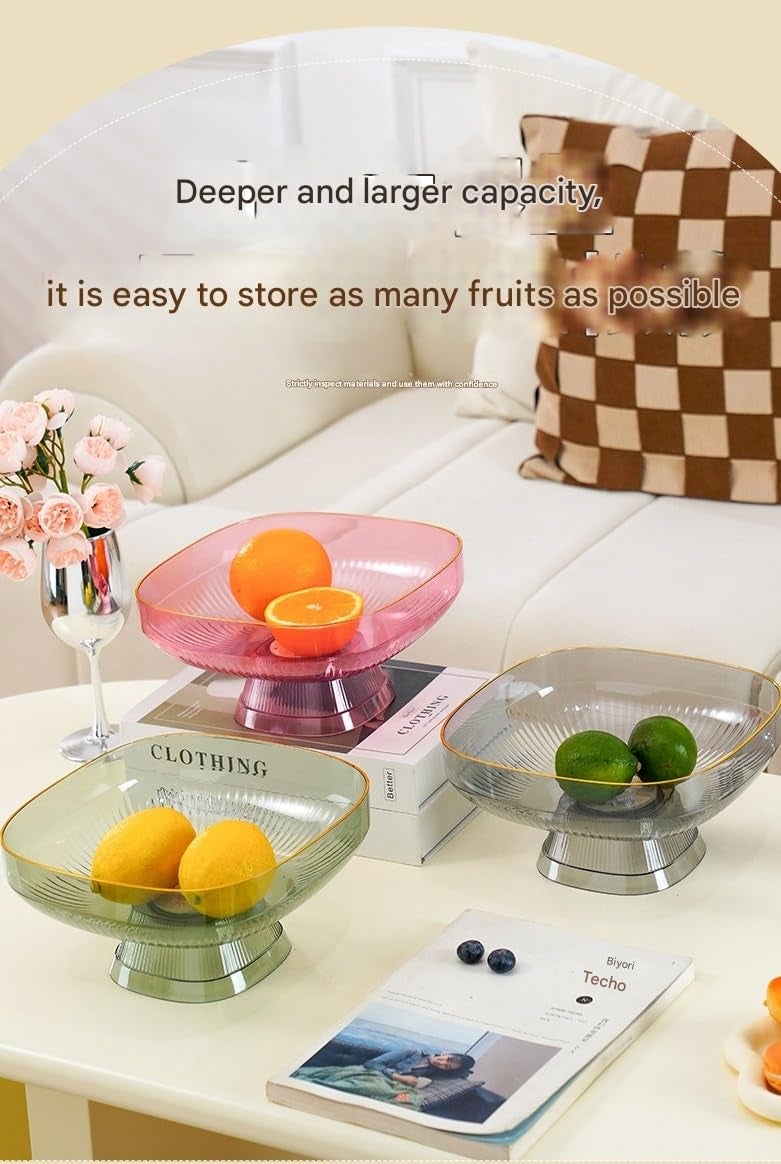 SAJANI Elegant Fruit and Vegetable Storage Bowls, Large Transparent Fruit Serving Plate, Decorative Fruit Bowl for Vegetables, Snacks, Fruits & Candy (Multicolor) (Pack of 1) (Square Fruit Bowl) - Image 5