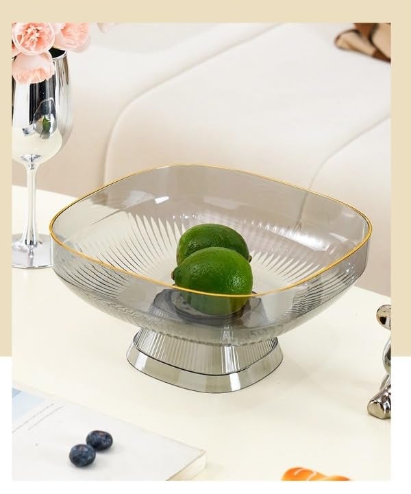 SAJANI Elegant Fruit and Vegetable Storage Bowls, Large Transparent Fruit Serving Plate, Decorative Fruit Bowl for Vegetables, Snacks, Fruits & Candy (Multicolor) (Pack of 1) (Square Fruit Bowl) - Image 3