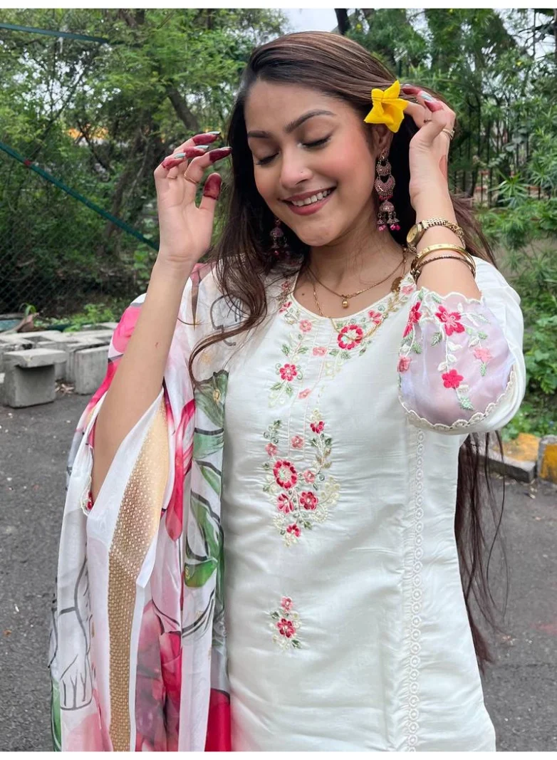 أميا Chanderi-silk-stitched-kurti-with-embroidery-work
