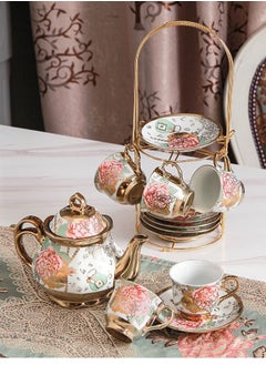 20 Pieces Porcelain Tea Set With Metal Holder, European Ceramic tea set for adults ,Turkish Tea Set,Tea Set For Cups& Saucer Service for 6, with  Teaspoons - pzsku/ZBD7B40C1F1AB32AFB744Z/45/_/1647524654/630a7db3-8b35-4bd1-90ed-6eef433dbeb9