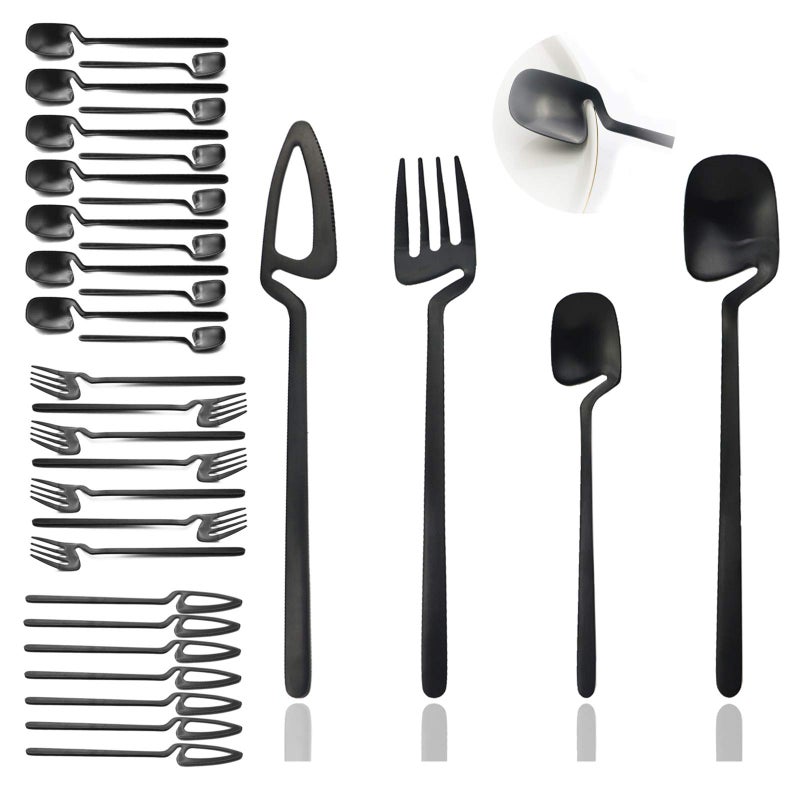 JASHII Flatware Set 32piece Silverware Set Matte Finished Cutlery Set Service for 8 Include KnifeForkSpoonCoffee spoon Dishwasher Safe Black