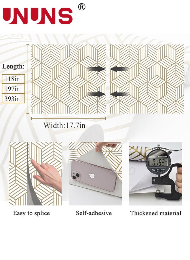 UNUNS Geometric Wallpaper,Peel and Stick Wallpaper,Boho Hexagon Removable Self Adhesive Wallpaper,Gold Stripes Contact Paper Geometric Vinyl Film Decorative Shelf Drawer Waterproof,45cmx10m  - Image 3