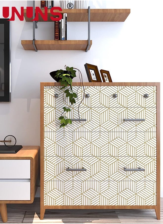 UNUNS Geometric Wallpaper,Peel and Stick Wallpaper,Boho Hexagon Removable Self Adhesive Wallpaper,Gold Stripes Contact Paper Geometric Vinyl Film Decorative Shelf Drawer Waterproof,45cmx10m  - Image 5