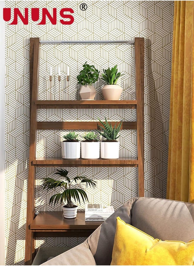UNUNS Geometric Wallpaper,Peel and Stick Wallpaper,Boho Hexagon Removable Self Adhesive Wallpaper,Gold Stripes Contact Paper Geometric Vinyl Film Decorative Shelf Drawer Waterproof,45cmx10m  - Image 4