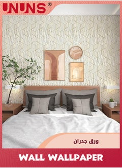 UNUNS Geometric Wallpaper,Peel and Stick Wallpaper,Boho Hexagon Removable Self Adhesive Wallpaper,Gold Stripes Contact Paper Geometric Vinyl Film Decorative Shelf Drawer Waterproof,45cmx10m  - Image 2