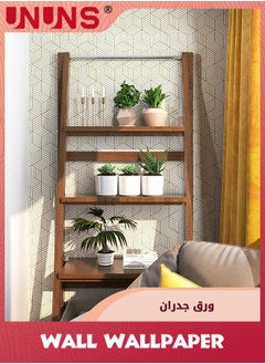 UNUNS Geometric Wallpaper,Peel and Stick Wallpaper,Boho Hexagon Removable Self Adhesive Wallpaper,Gold Stripes Contact Paper Geometric Vinyl Film Decorative Shelf Drawer Waterproof,45cmx10m  - Image 4