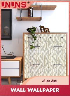 UNUNS Geometric Wallpaper,Peel and Stick Wallpaper,Boho Hexagon Removable Self Adhesive Wallpaper,Gold Stripes Contact Paper Geometric Vinyl Film Decorative Shelf Drawer Waterproof,45cmx10m  - Image 5