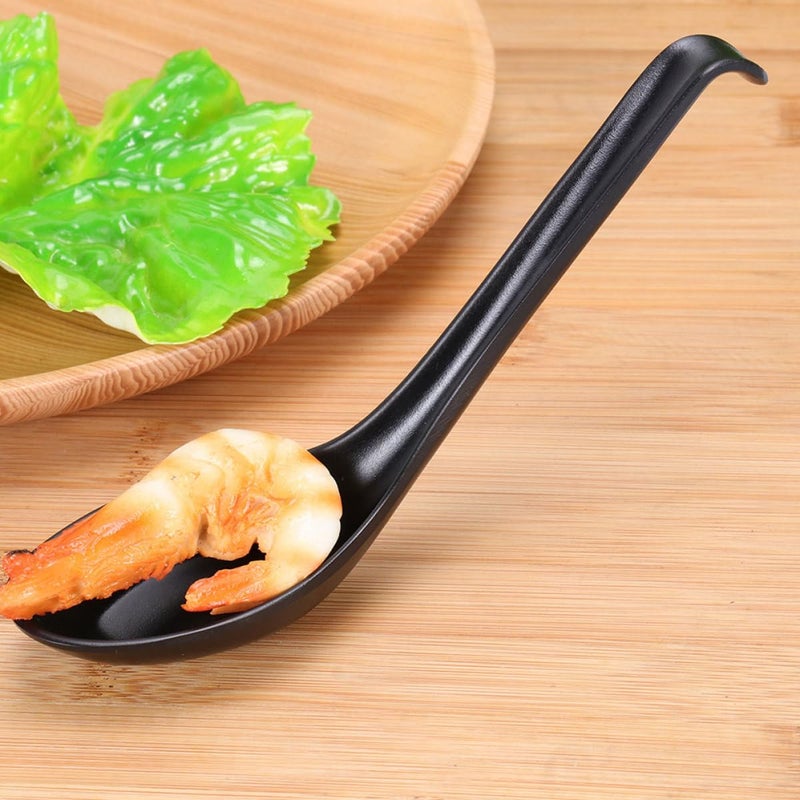 4Pcs Black Melamine Soup Spoons Asian Style Kitchen Utensils For Home And Restaurant - Image 3