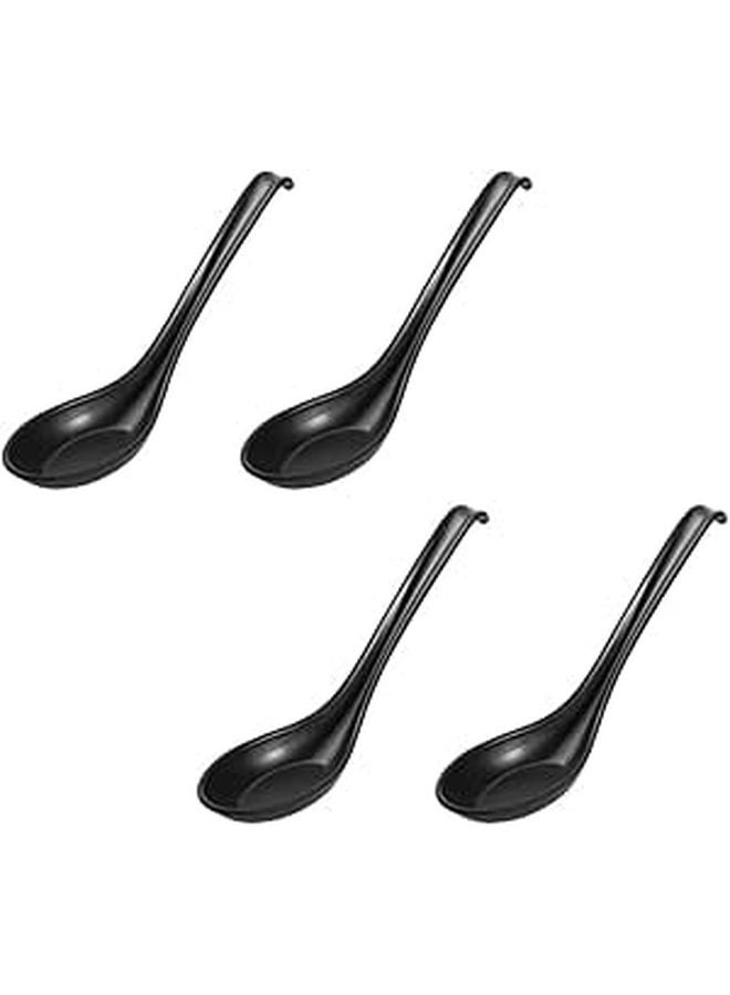 4Pcs Black Melamine Soup Spoons Asian Style Kitchen Utensils For Home And Restaurant - Image 1