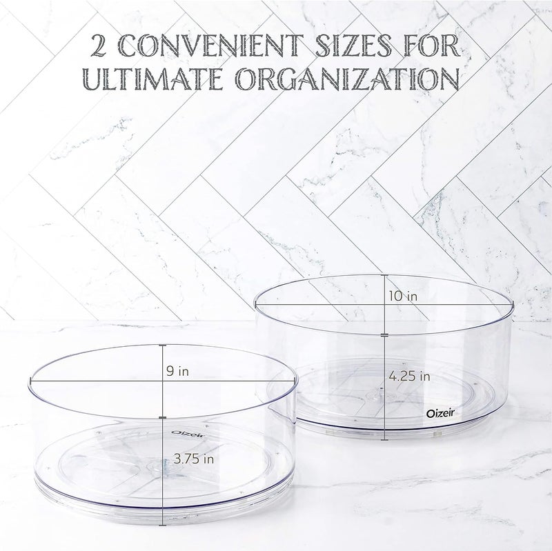Oizeir Lazy Susan Turntable (2-Pack) - Clear Acrylic, Rotates 360 Degrees, Easily Organize Your Fridge, Cabinet or Counter - Carousel Storage for Food, Spices, Cosmetics - Image 2