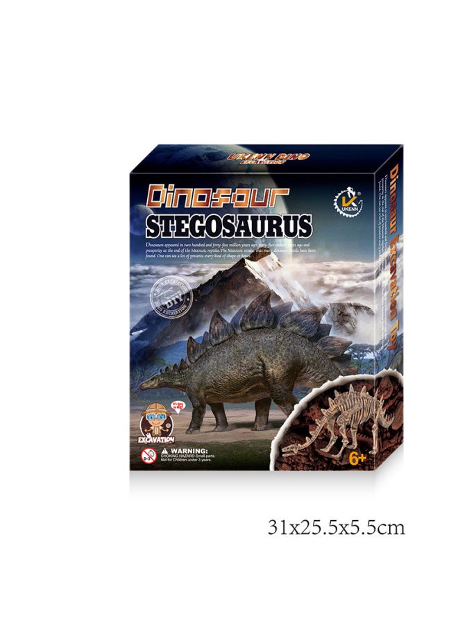 Dinosaur Fossil Assembling Skeleton Model Children's Handmade Diy Production Digging Gem Treasure Archaeological Digging Toy-Specifications:K737-C (Stegosaurus)  - Image 1