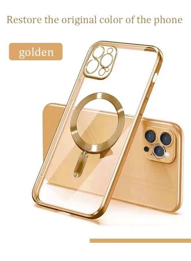 Zaboon iPhone 14 Pro Max Magnetic Case Support MagSafe Charger Wireless Anti Scratch Shockproof Clear Four Corner Cushion Screen Protector Anti Dropping Full Body Protection Cover Gold - Image 2