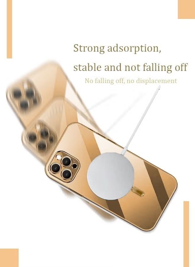Zaboon iPhone 14 Pro Max Magnetic Case Support MagSafe Charger Wireless Anti Scratch Shockproof Clear Four Corner Cushion Screen Protector Anti Dropping Full Body Protection Cover Gold - Image 4