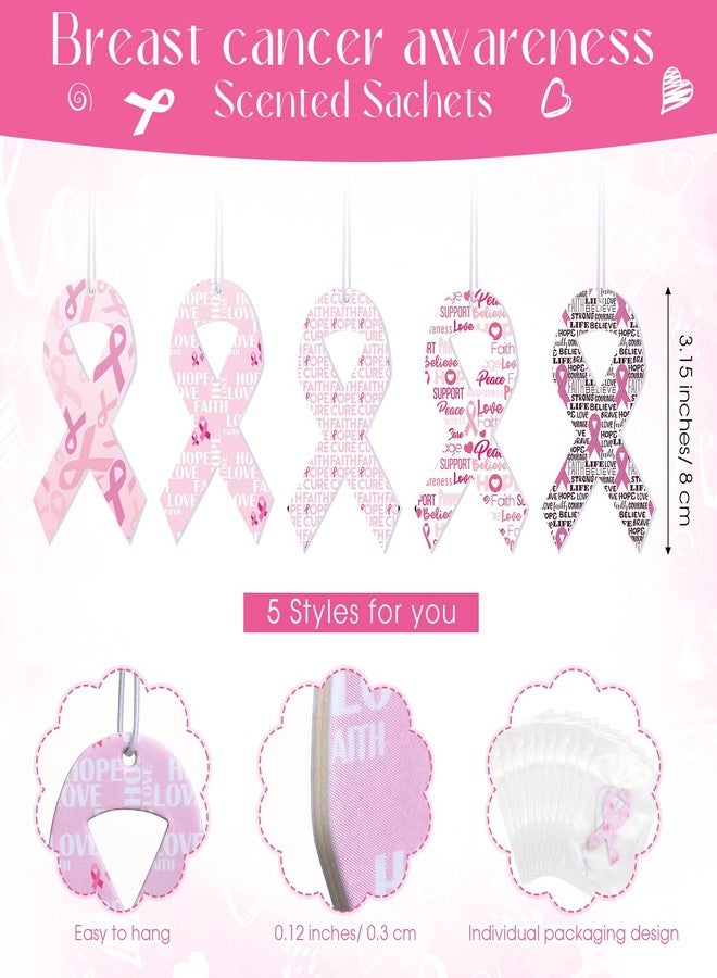 Heigble 25 Pcs Breast Cancer Awareness Closet Freshener Pink Ribbon Scented Sachets Air Freshener Deodorizer Air Freshener Hanging for Car Drawers Closets Women Breast Cancer Supplies, 5 Styles - Image 2