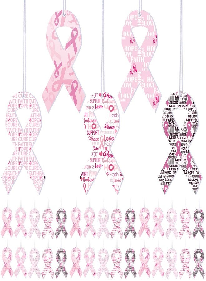 Heigble 25 Pcs Breast Cancer Awareness Closet Freshener Pink Ribbon Scented Sachets Air Freshener Deodorizer Air Freshener Hanging for Car Drawers Closets Women Breast Cancer Supplies, 5 Styles - Image 1