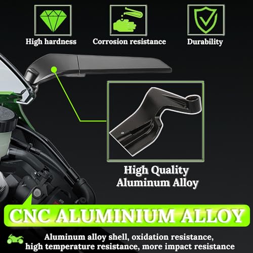 CABORIALLAN Motorcycle Rear View Mirrors, Adjustable 360° Rotating Stealth Wind Wing Side Mirrors Compatible with Kawasaki Z400 Z650 Z1000 Duke 125 200 250 390 690 790 1290 etc (8mm, 10mm) - Image 4