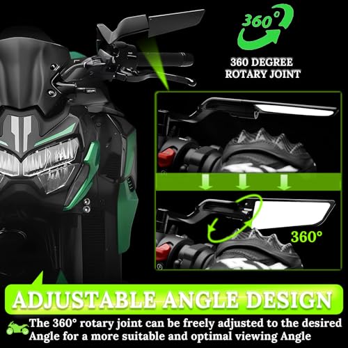 CABORIALLAN Motorcycle Rear View Mirrors, Adjustable 360° Rotating Stealth Wind Wing Side Mirrors Compatible with Kawasaki Z400 Z650 Z1000 Duke 125 200 250 390 690 790 1290 etc (8mm, 10mm) - Image 2