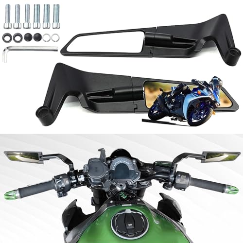 CABORIALLAN Motorcycle Rear View Mirrors, Adjustable 360° Rotating Stealth Wind Wing Side Mirrors Compatible with Kawasaki Z400 Z650 Z1000 Duke 125 200 250 390 690 790 1290 etc (8mm, 10mm) - Image 1