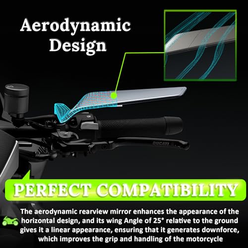 CABORIALLAN Motorcycle Rear View Mirrors, Adjustable 360° Rotating Stealth Wind Wing Side Mirrors Compatible with Kawasaki Z400 Z650 Z1000 Duke 125 200 250 390 690 790 1290 etc (8mm, 10mm) - Image 5