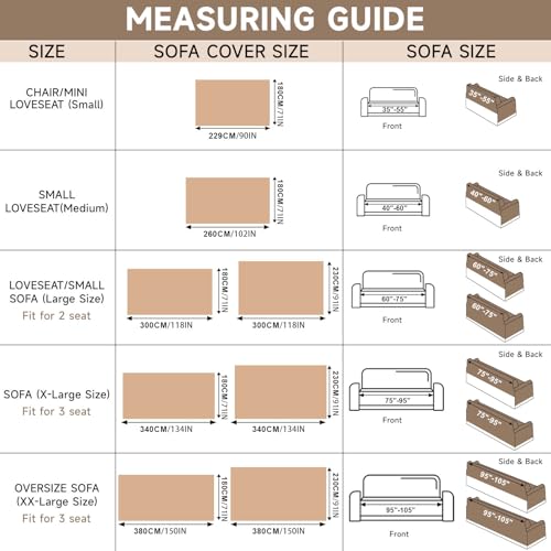 VC Life VClife Boho Couch Cover Sofa Covers, Chenille Khaki Couch Covers for Sectional Sofa Washable Breathable Love Seat Couch Covers for 2 Cushion Couch Living Room Furniture Protector, 71''x118'' - Image 2