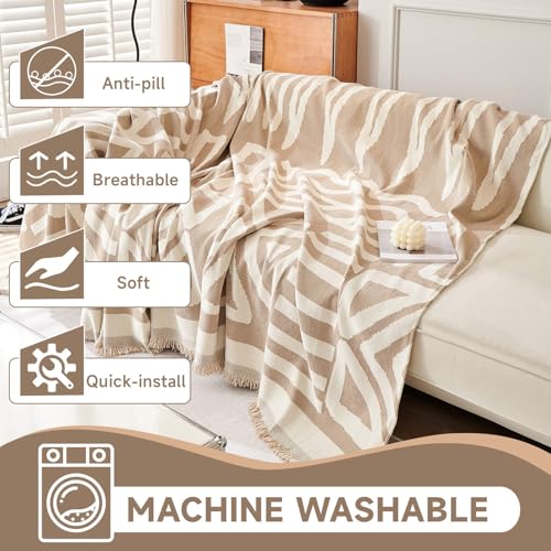 VC Life VClife Boho Couch Cover Sofa Covers, Chenille Khaki Couch Covers for Sectional Sofa Washable Breathable Love Seat Couch Covers for 2 Cushion Couch Living Room Furniture Protector, 71''x118'' - Image 5