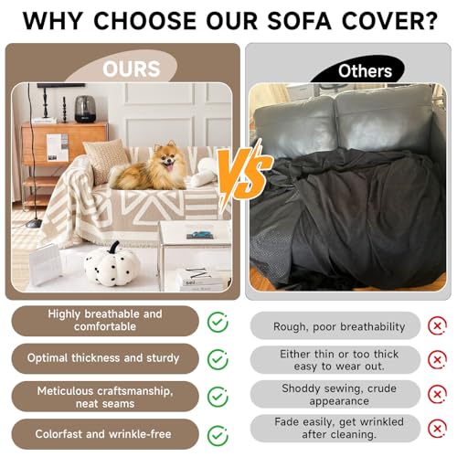 VC Life VClife Boho Couch Cover Sofa Covers, Chenille Khaki Couch Covers for Sectional Sofa Washable Breathable Love Seat Couch Covers for 2 Cushion Couch Living Room Furniture Protector, 71''x118'' - Image 4