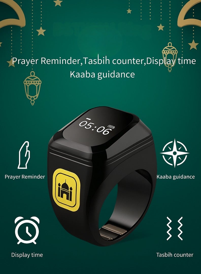Smart Islamic Ring – Prayer Reminder, Qibla Compass, Tasbih Counter, and Time Display  - Image 1