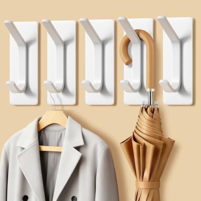 Auxmir Self Adhesive Hooks 15lbs Heavy Duty, 5 Pack Stainless Steel Wall Hooks for Coat Towel Robe, Waterproof Rustproof Oilproof, No Drill Door Hanger for Bathroom Shower Kitchen Office RV, Black - Image 1