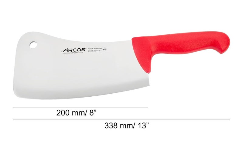 ARCOS Cleaver Knife 8 Inch Nitrum Stainless Steel and 200 mm Blade. Professional Butcher Knife. Ergonomic Polypropylene Handle. Series 2900. Color Red. - Image 2