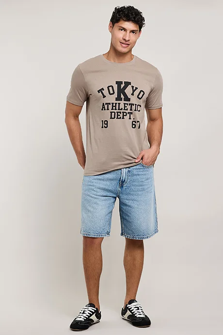 R&B Typography Print T-Shirt with Crew Neck and Short Sleeves