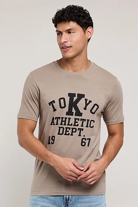 R&B Typography Print T-Shirt with Crew Neck and Short Sleeves